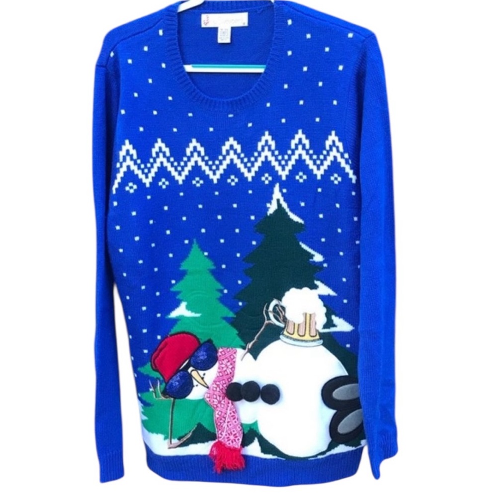 Jolly Sweater Snowman With Shade Crew Neck Sweater Size XL